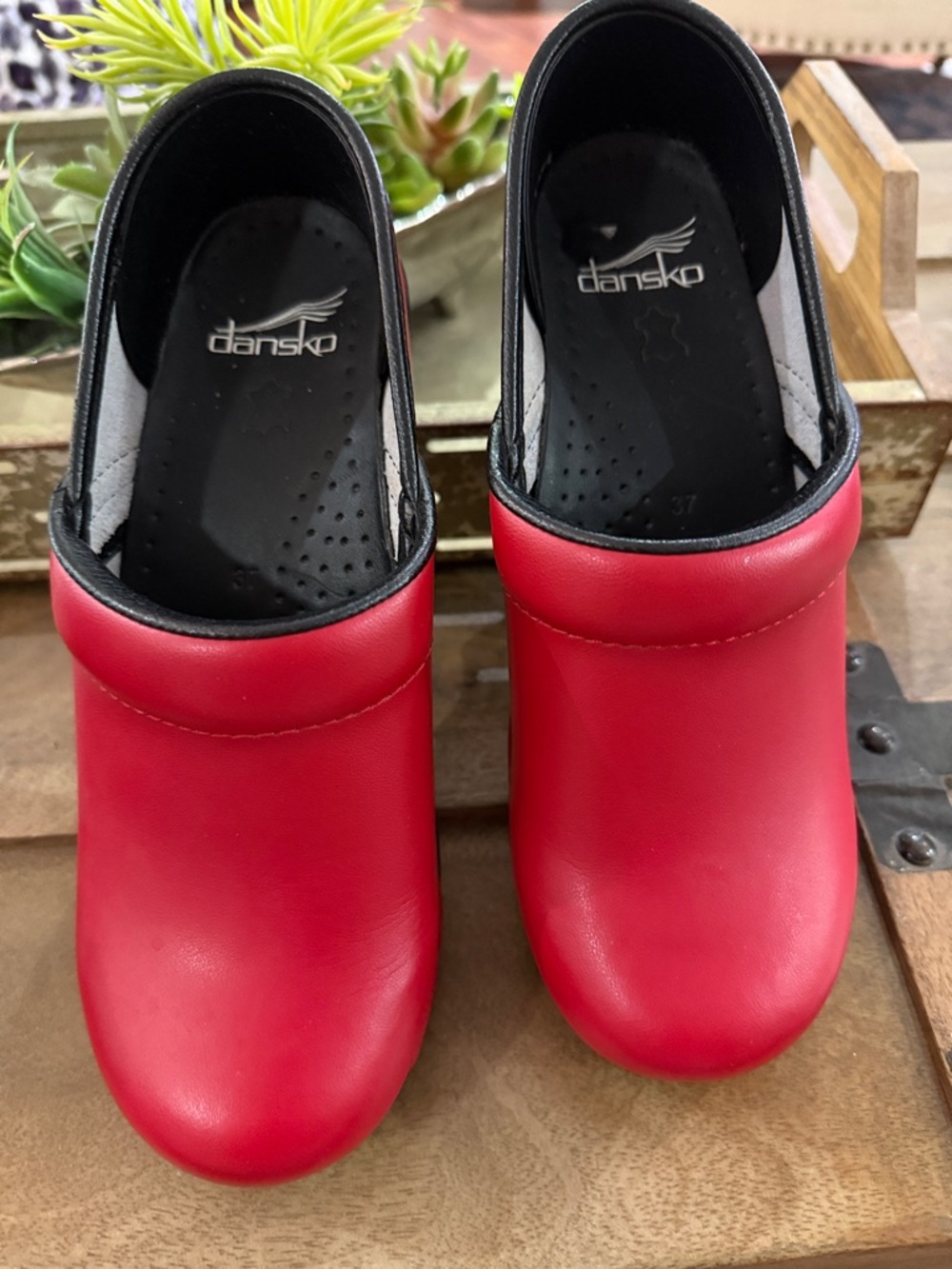 Dansko Red Leather Slip-On Clogs